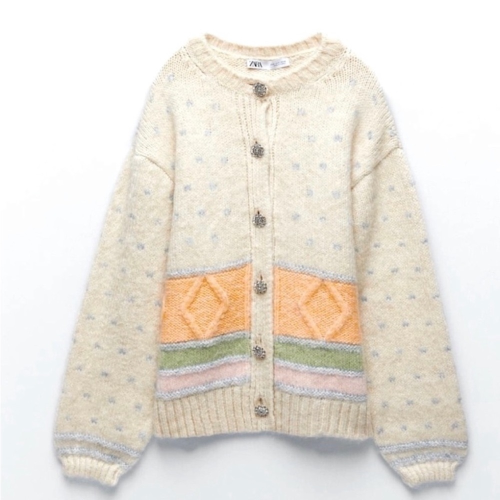 ZARA Jeweled Button Cardigan Sz S